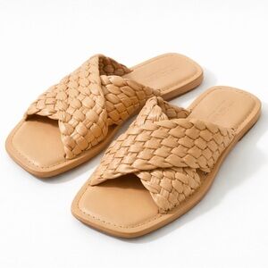 ARKET Woven Leather Slide Sandals Tan Minimalist Square Toe EU 38 US 7.5